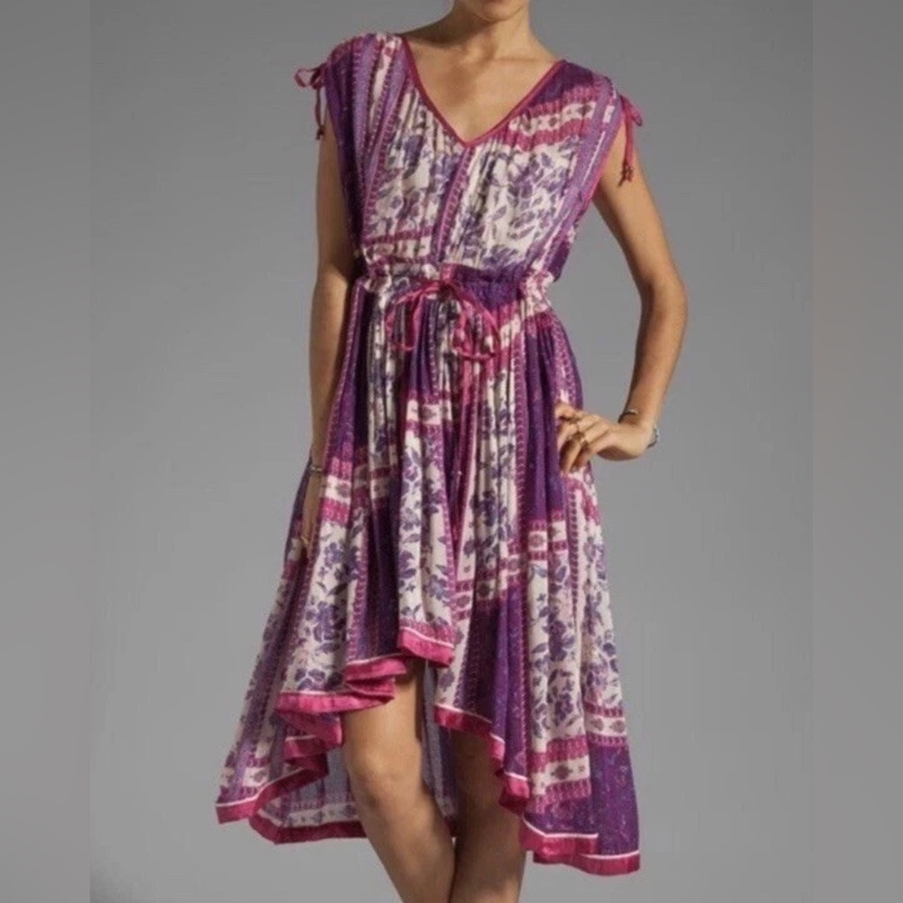 Free People Rose Garden Hi Low Dress Violet Pink Floral Womens Small Boho Summer
